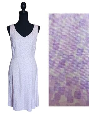 Ann Taylor Silk Linen Sleeveless Fit & Flare A-Line Dress Lilac Pink Geometric